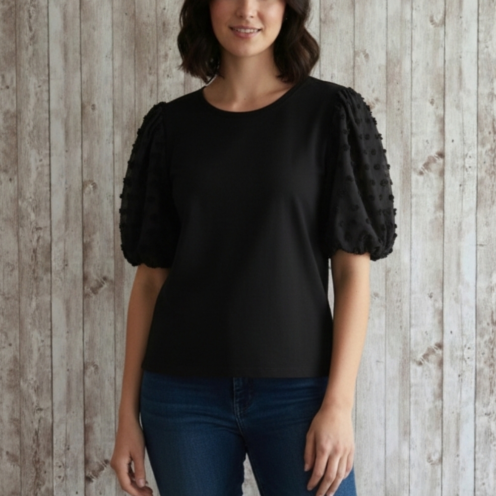 Women's Meraki puff Sleeve Black Top Size M